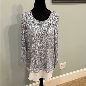 Adrianna Papell Black and White Patterned Long Sleeve Top